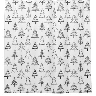 Rideaux De Douche Arbres de Noël Motif noir et blanc