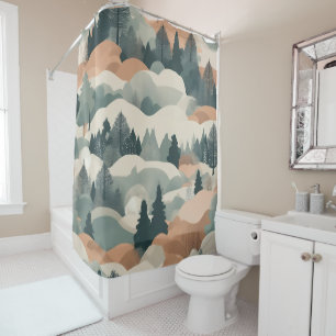 Rideaux De Douche Arbres et montagnes Boho Résumé Conception