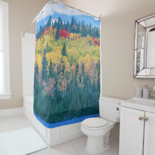 Rideaux De Douche Arbres forestiers colorés simples oeuvre acryliqu