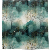 Rideaux De Douche Arbres verts en or avec oiseaux Noël (Devant)