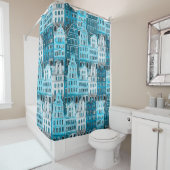 Rideaux De Douche Architecture d'Amsterdam, aquarelle bleue. (En situation)