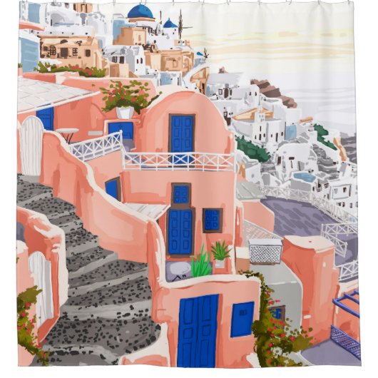 Rideaux De Douche Architecture de Santorin en Grèce (Devant)