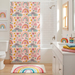 Rideaux De Douche Arcs-en-ciel roses et nuages pour enfants