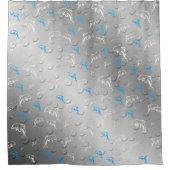 Rideaux De Douche argent, bleu, bleu, or, argent, dessin, poisson, (Devant)