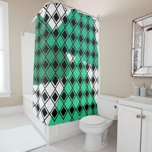 Rideaux De Douche Arlequin Triangle Vert (En situation)