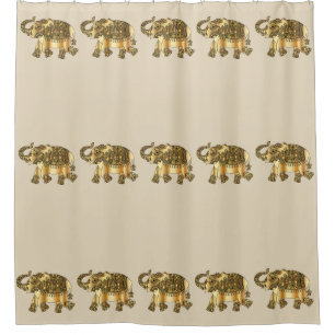 Rideaux De Douche Arrière - plan beige de fantaisie des éléphants