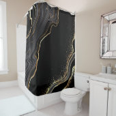 Rideaux De Douche arrière - plan d'agate noire abstrait avec veines  (En situation)