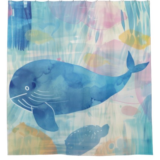 Rideaux De Douche Arrière - plan de baleine bleue (Devant)