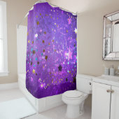 Rideaux De Douche Arrière - plan de feuille violet avec étoiles (En situation)