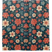 Rideaux De Douche Arrière - plan noir design floral sans couture (Devant)