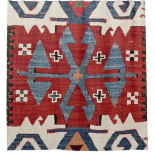 Rideaux De Douche Arrow en Diamant Bleu Konya II 19e siècle Authent