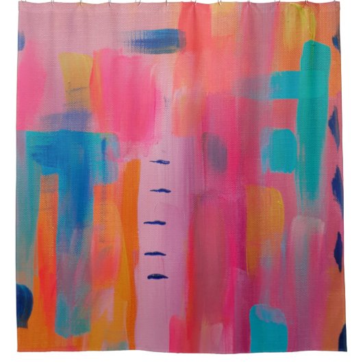 Rideaux De Douche Art Abstrait audacieux en rose et bleu (Devant)