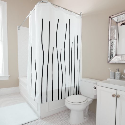 Rideaux De Douche Art Abstrait Black White Lines Minimalisme (En situation)