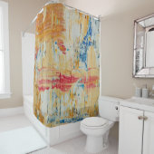 Rideaux De Douche Art Abstrait Bleu Orange Jaune Brushstrokes (En situation)