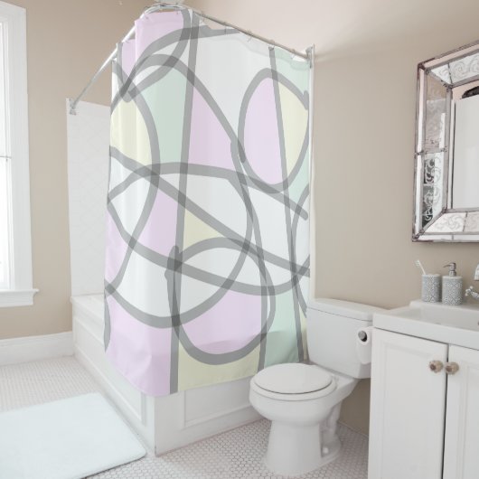 Rideaux De Douche Art Abstrait Corail beige clair rose jaune (En situation)