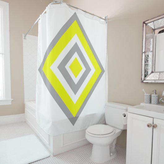 Rideaux De Douche Art Abstrait gris jaune blanc (En situation)