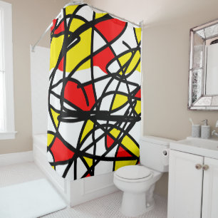 Rideaux De Douche Art Abstrait Jaune Noir Rouge Blanc Occupé Impress