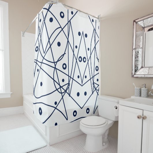 Rideaux De Douche Art Abstrait Noir Blanc Lignes Cercles Minimalisme (En situation)