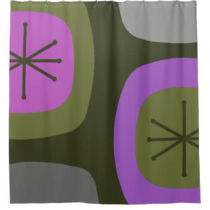 Rideaux De Douche Art Abstrait Olive Green Pink des années 1950