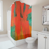Rideaux De Douche Art abstrait peignant l'or vert orange rouge (En situation)