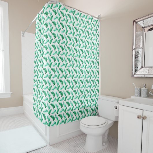 Rideaux De Douche art aquarelle pin vert (En situation)