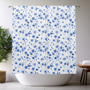 Rideaux De Douche Art botanique de fleurs sauvages bleu blanc