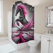 Rideaux De Douche Art Cheval rose et noir (En situation)