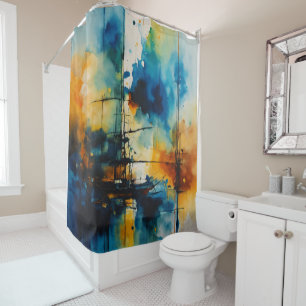 Rideaux De Douche Art cinématographique   Bleu et orange moderne