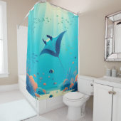 Rideaux De Douche Art côtier classique, raie manta (En situation)