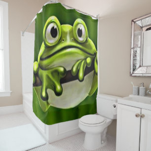 Rideaux De Douche Art de dessin animé d'une adorable grenouille vert
