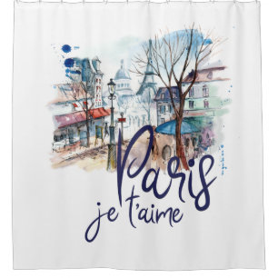 Rideaux De Douche Art de la France de calligraphie d'aquarelle de
