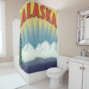 Rideaux De Douche Art de l'affiche de voyage vintage en Alaska, pays