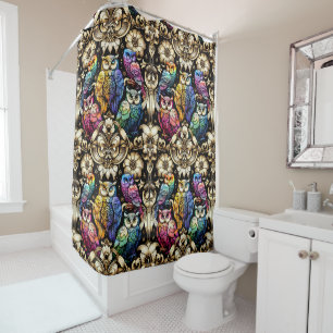 Rideaux De Douche Art Déco Art Nouveau Rétro Hiboux Arc-en-ciel