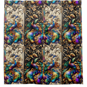 Rideaux De Douche Art Déco Art Nouveau Rétro Paons Arc-en-ciel