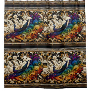 Rideaux De Douche Art Déco Art Nouveau Rétro Paons Arc-en-ciel
