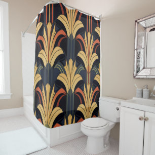 Rideaux De Douche Art Déco Élégant Rouge Or Noir