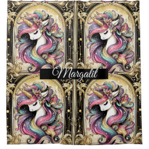 Rideaux De Douche Art Déco Licorne Arc-en-Ciel Faux Paillettes Nom P