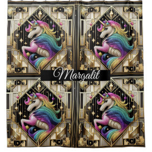 Rideaux De Douche Art Déco Licorne Arc-en-Ciel Faux Paillettes Nom P