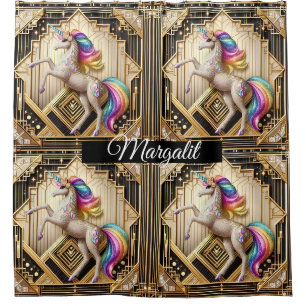 Rideaux De Douche Art Déco Licorne Arc-en-Ciel Paillettes Fausse Nom