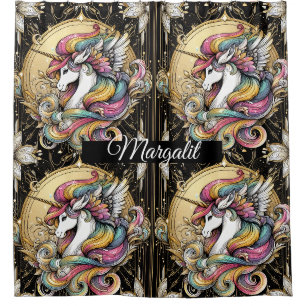 Rideaux De Douche Art Déco Licorne Fausse Paillettes Arc-en-Ciel Nom