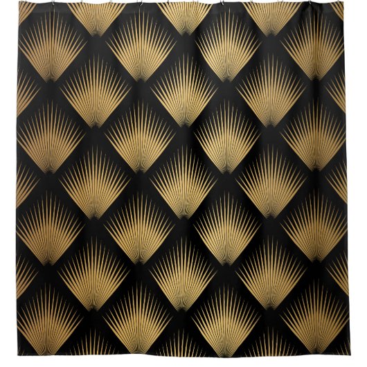 Rideaux De Douche Art Déco, motif d'or noir. (Devant)