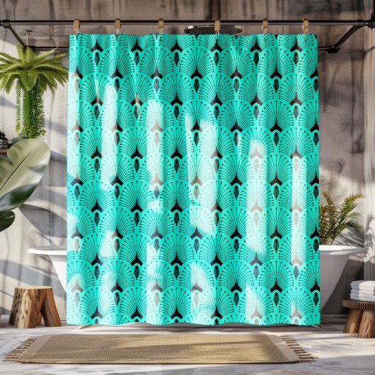 Rideaux De Douche Art déco noir et turquoise motif sans faille