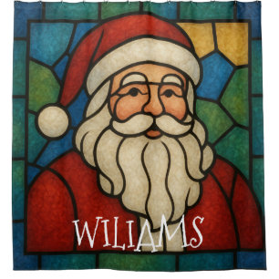 Rideaux De Douche Art déco vitrail de Noël Santa personnalisé