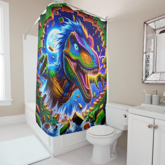 Rideaux De Douche Art Dinosaur (En situation)
