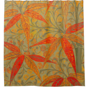 Rideaux De Douche Art en bambou terrestre Vintage Imprimer orange