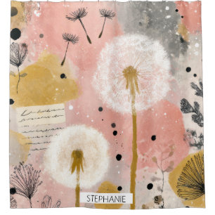 Rideaux De Douche Art floral abstrait de pissenlit à l'aquarelle