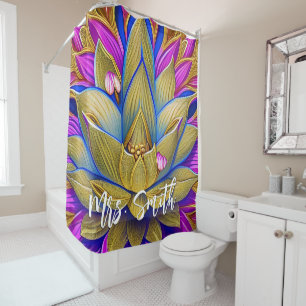Rideaux De Douche Art floral aquarelle fantaisiste avec nom personna