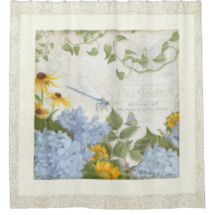 Rideaux De Douche Art floral vintage de libellule de ferme de décor