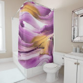 Rideaux De Douche Art fluide, texture dorée lilas marbrée. (En situation)