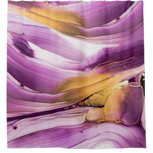 Rideaux De Douche Art fluide, texture dorée lilas marbrée. (Devant)